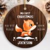 Baby’s First Christmas Ornament Fox Theme with Date, Time, and Weight