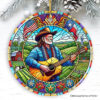 Country Outlaw Texas Melody Ceramic Ornament, Vintage Stained Glass Style Cowboy Music and Guitar Gift