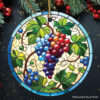 Grape Window Art Stained Glass Style Ceramic Ornament, Christmas Gift and Decor