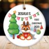 Kid’s First Christmas Baby Animal Theme Ornament with Tiger, Deer, Penguin