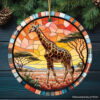 Serengeti Splendor Giraffe Stained Glass Style Ceramic Ornament, Safari Animals Christmas Gift and Decor