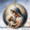 Virgin Mary and Baby Jesus Gentle Embrace Ceramic Ornament, Iconic Oil Painting Gift And Decor